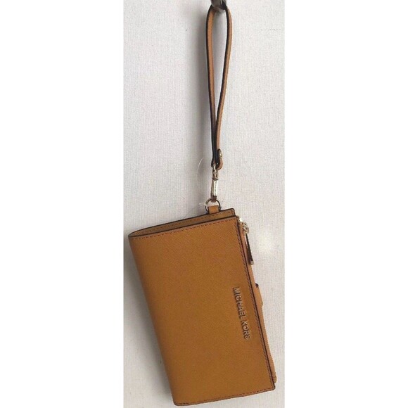 New Michael Kors Jet Set Travel Double zip wristlet Leather wallet Marigold - Picture 8 of 8